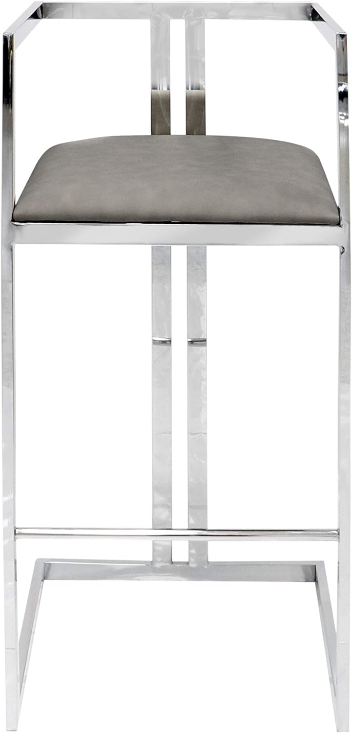 Pasargad Home Luxe Upholstered Bar Stool, Grey