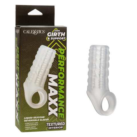 CalExotics Performance Maxx Liquid Silicone Reversible Transparent Penis Sleeve with Ridged Texture - SE-1632-70-3
