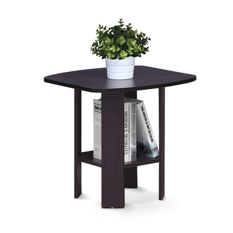 Furinno SIMPLE DESIGN Side Table, 2-Tier Modern End Table with Soft Edges, Open Shelves Night Stand, Bedside Table, for Living Room, Bedroom, Dark Walnut