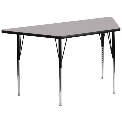 Flash Furniture Wren 29''W x 57''L Trapezoid Grey Thermal Laminate Activity Table - Standard Height Adjustable Legs