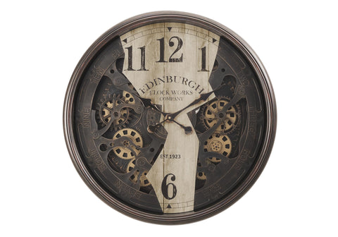 Monarch Specialties I 9023 Clocks, 30" Round, Wall Clock, Gear Mechanism, Brown, Transitional