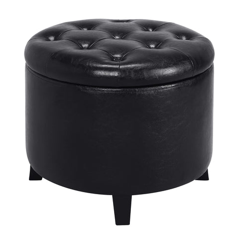 Convenience Concepts Designs4Comfort Storage Ottoman, Black Faux Leather