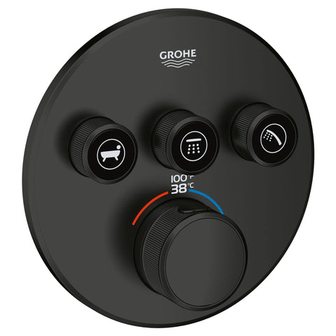 GROHE 291382430 Grohtherm Smartcontrol Triple Function Thermostatic Valve Trim with Control Module, Matte Black