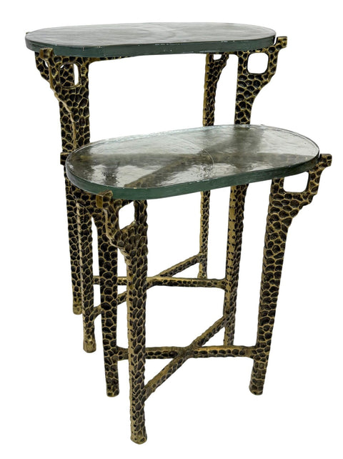 Carolina Chair & Table Ignis Nesting Table, 26" Recycled Glass & Hammered Brass Aluminum Set - Eco Friendly Accent Furniture for Living Room, Bedroom, Office, or Foyer – Sustainable Decor