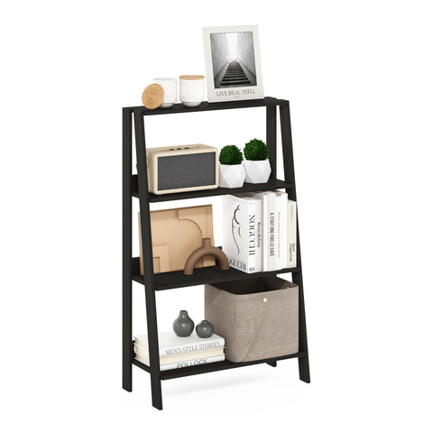 Furinno Ladder Book Shelf, 4-Tier Ladder Shelf, Open Design Bookshelf, Display Storage Bookcase, 10.9" x 23.6" x 38.4", Living Room, Home Office, Espresso