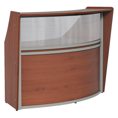 Linea Italia ZUC310 Curved Office Reception Desk with Clear Panel | Easy to Assembly Single Unit Reception Desk Counter for Lobby, Salon, 69.5" x 31.9", Cherry
