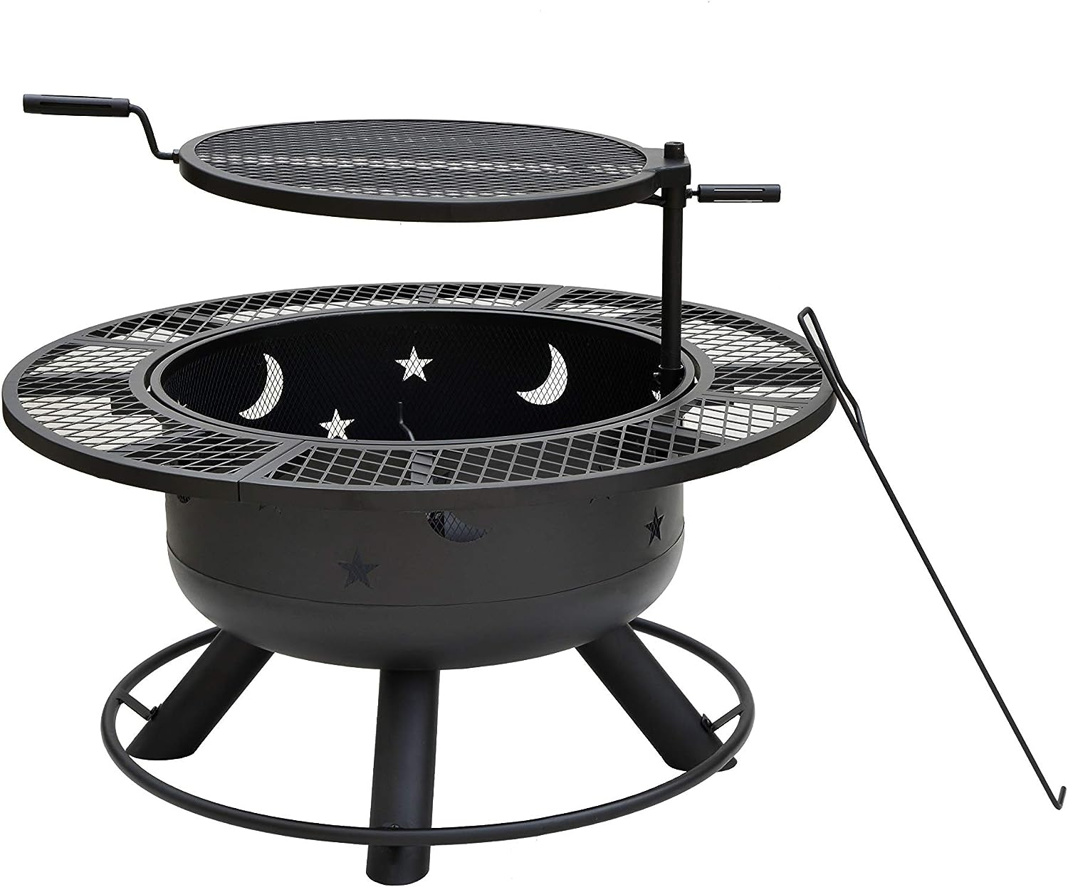 Bond Manufacturing 52124 Nightstar 32.7" Round Wood Burning Steel Fire Pit with Grill, Black