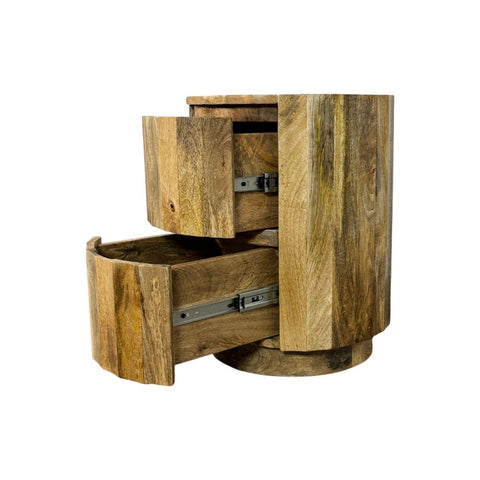 Harrison Groove 16 In x 21 In  Round Scallop Accent Table with Drawers - Natural