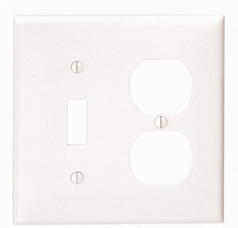 Leviton 2-Gang 1-Toggle 1-Duplex Device Combination Wallplate, Standard Size, Thermoplastic Nylon, Device Mount, 80705-W, White