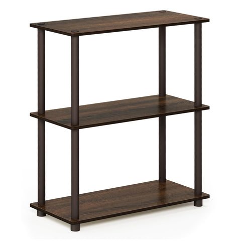 Furinno TURN-N-TUBE Storage Shelves, 3-Tier Book Shelf, Corner Shelf, Toolless Open Shelves, for Organization and Storage, Living Room, Garage, Home Office, Walnut
