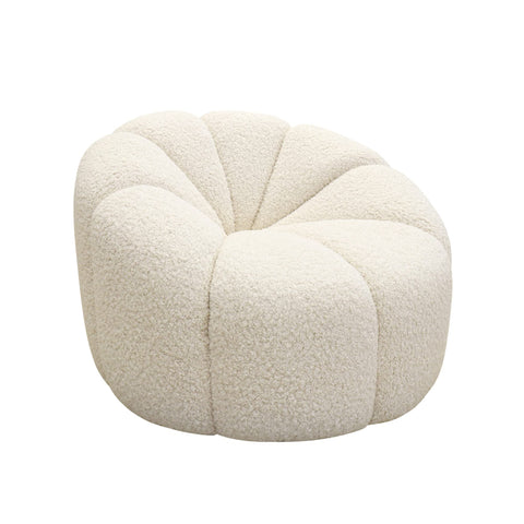 Pasargad Home Noho Pompeii Collection Lounge Chair, Cream Boucle - Swivel Base Chair for Living Room, Bedroom Home Dining