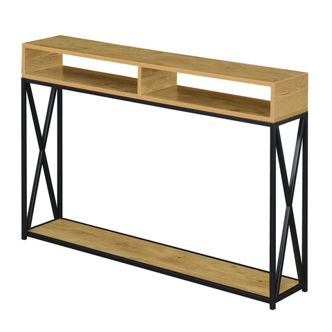 Convenience Concepts Tucson Deluxe 2 Tier Console Table 47.25" - Modern Industrial Sofa Table with Storage Shelves, Entryway Hall Table for Living Room, English Oak/Black