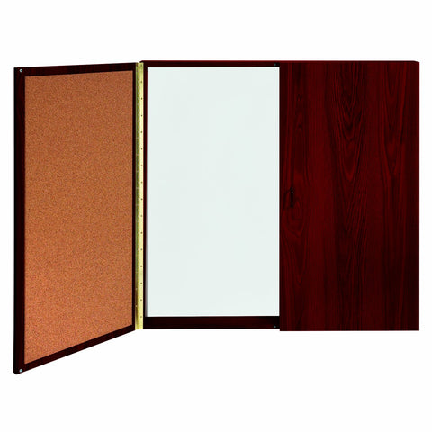 Ghent Conference Cabinet - Porcelain Magnetic Whiteboard w/Cork on Interior of Doors - Mahogany - Made in the USA