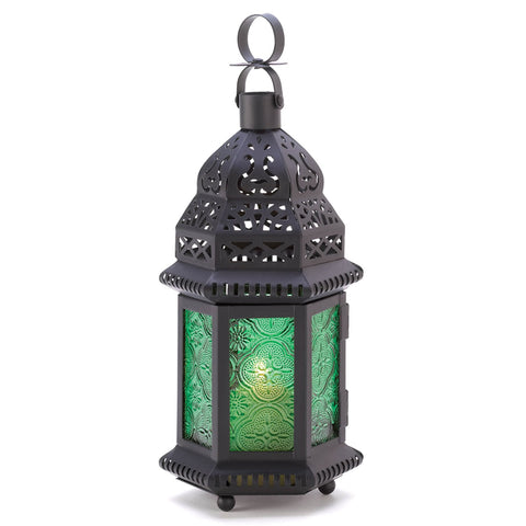 Zingz & Thingz Decorative Etched Green Glass Moroccan Style Hanging Candle Lantern