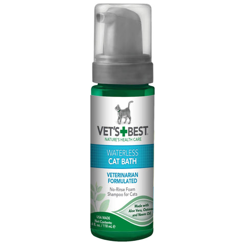 Vet's Best Waterless Cat Bath, No Rinse Waterless Dry Shampoo for Cats, Veterinarian Formulated Cat Shampoo, Kitten Shampoo, 4 oz