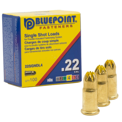 Reclimp BLUEPOINT .22 Cal Yellow Neck Down Single Shot Powder Load for Powder Actuated Fastening System, (100 - Count). Item# 22SGNDL4