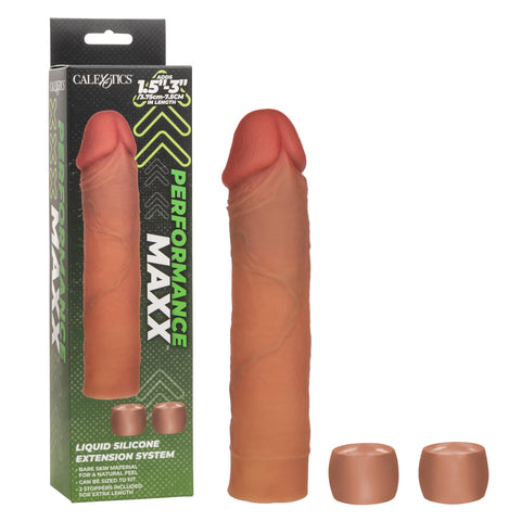 CalExotics Performance Maxx Liquid Silicone Extension System, 8 Inch Penis Sleeve with Two Stoppers Included to Add Up to 3 Inch in Length Brown SE-1633-65-3