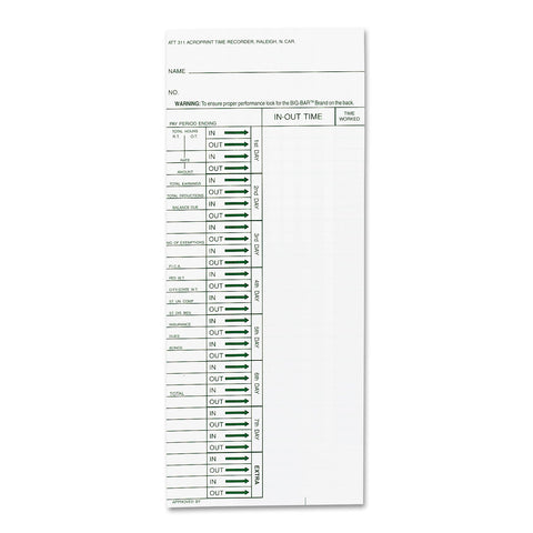 Acroprint 09-6103-080 Time Card for ATT310 Time Recorder, Pack of 200 Time Clock