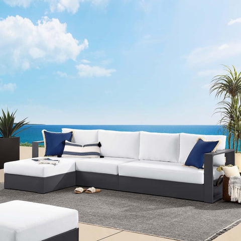 Modway Tahoe Modular Aluminum 3-Piece Outdoor Patio Furniture Gray White, Left-Facing Sectional Sofa Set with Weather-Resistant Cushions, Ideal for Deck, Backyard, Poolside