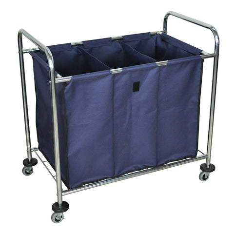 LUXOR HL15 Commercial Laundry Cart with Wheels, Heavy-Duty Steel Frame with Removable and Divided Canvas Bag, 7 Bushels Capacity, Blue