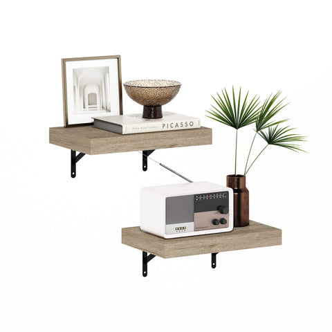 Furinno Tanna Floating Shelves for Wall Set of 2, 15-Inch Wall Shelf, Triple Thick Floating Mounted Shelf, for Bathroom, Home Office, Living Room, Natural
