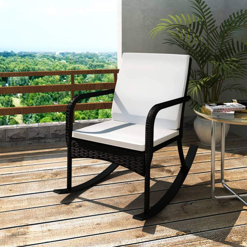 Oakestry Rocking Chair Black and Cream White â€“ Outdoor Patio Seating, Weather Resistant Furniture