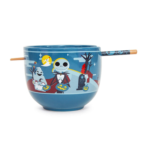 Disney The Nightmare Before Christmas Jack Skellington and Friends Japanese Ceramic Dinnerware Set | Includes 20-Ounce Ramen Noodle Bowl and Wooden Chopsticks