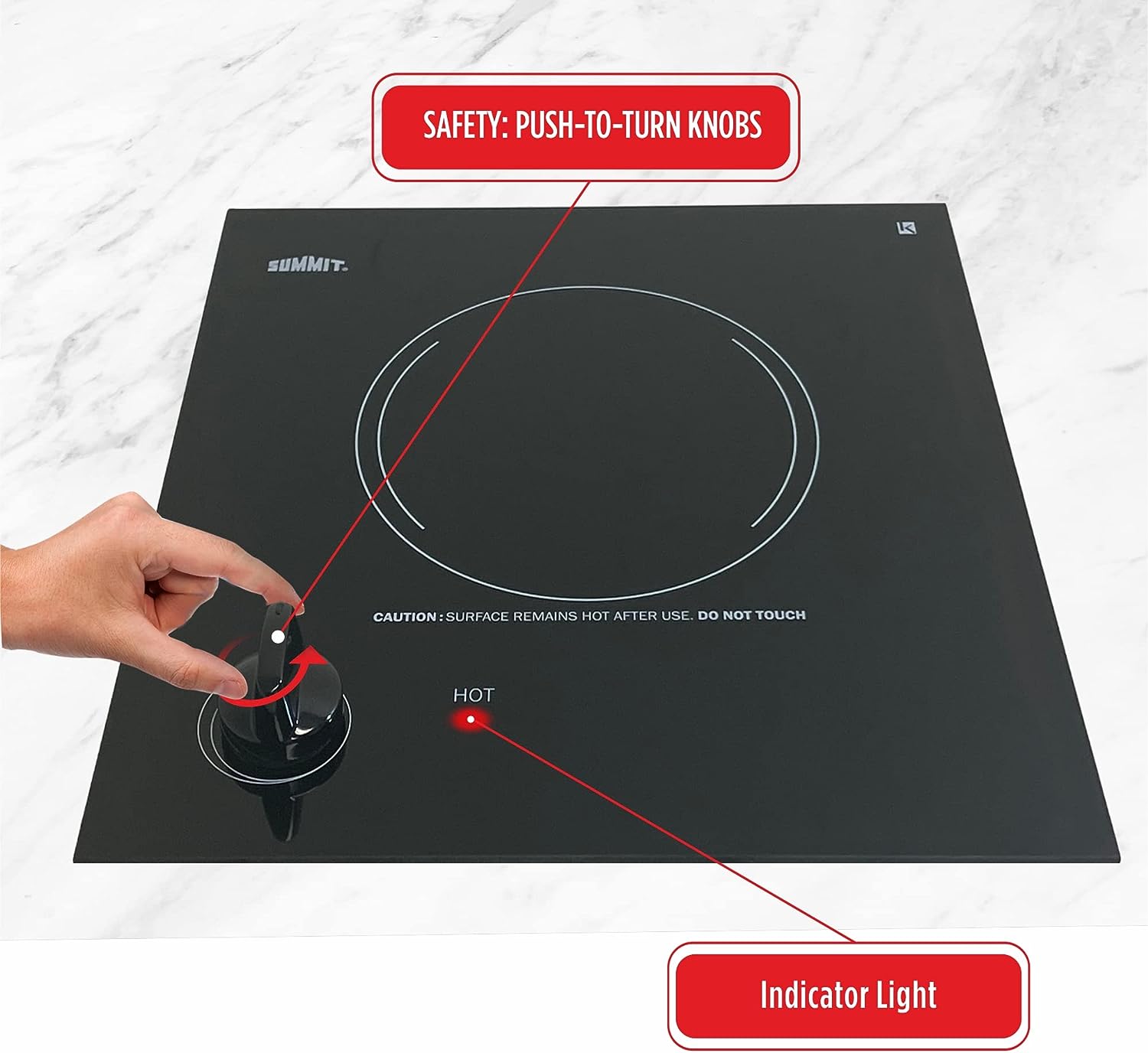 Summit CR1115 12" Wide 115V 1-Burner Radiant Cooktop, Smooth Black Ceramic Glass, 115V, 1200W, ADA Compliant, Safety Heat Indicator, Easy to Clean