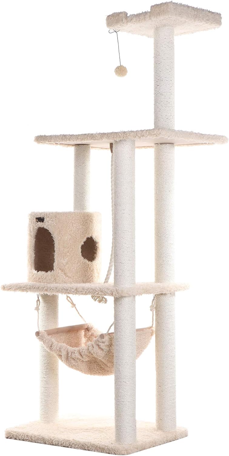 Armarkat 70" Real Wood Cat Furniture,Ultra Thick Faux Fur Covered Cat Condo House A7005, Beige