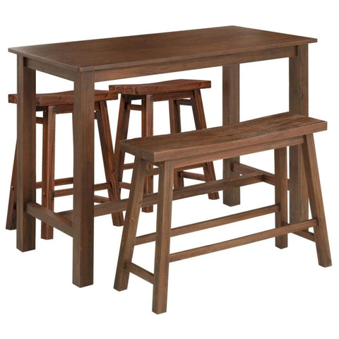 Oakestry Sonoma 4-pc Pub Table Set Neutral Driftwood Gray Chestnut Solid Wood High Top Dining Table Three Ladder Back Stool Rustic Modern Farmhouse Kitchen Durable Compact Stylish Bar Height Furniture