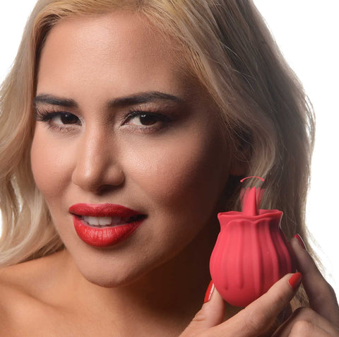 Inmi Bloomgasm Wild Violet 10X Silicone Clit Tongue Licking Vibrating Stimulator for Women & Men & Couples, G-Spot Clitoral Anal Nipple Stimulation Vibrator, Premium Silicone - Red