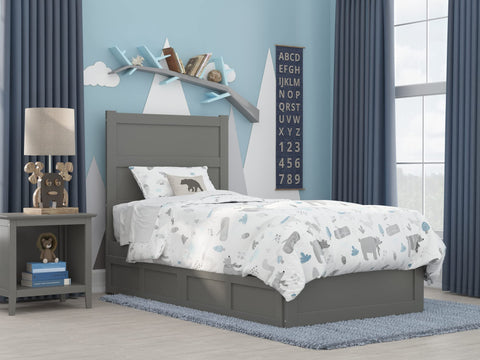 NoHo Twin Bed with Footboard and 2 Drawers in Grey