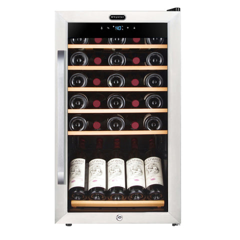 Whynter FWC-341TS 34 Bottle Freestanding Stainless Steel Wine Refrigerator with Display Shelf and Digital Control, Gray