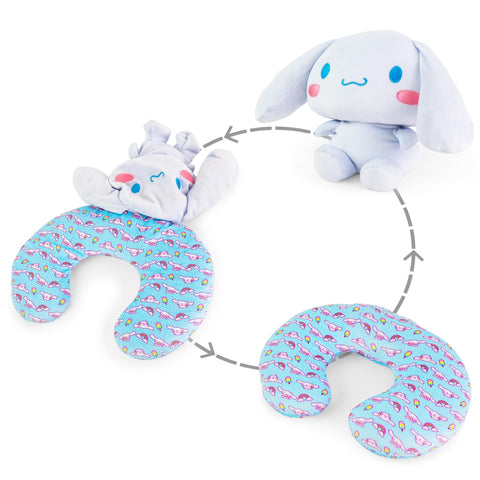 Sanrio Cinnamoroll Adult Reversible Neck Roll Pillow and Plush| Travel Essentials For Extra Comfort Support In Airplanes, Cars