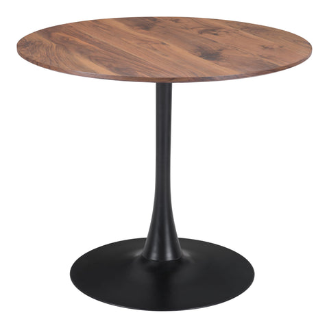 Opus Dining Table Brown & Black, Brown Dining Table, Modern Style, Faux Wood MDF Round Shape Tabletop, Steel, Indoor Dining, 35.4" W x 35.4" D x 30.3" H