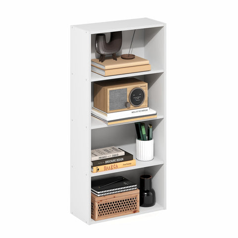 Furinno Basic Book Shelf, 4-Tier Bookcase with Open Shelf, Bookshelf, Cube Storage Organizer, 7 x 17 x 35, for Living Room, Bedroom, Home Office, White