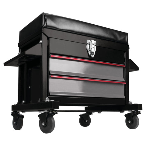 Performance Tool W85024 Drawer Creeper Rolling Work Seat with Tool Box for Mechanic Garages and Workshops, Black, 16x9-inch Seat
