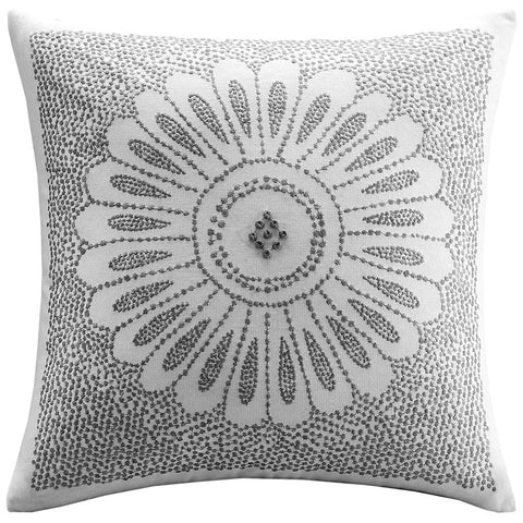 Oakestry Sofia Mid Century Modern Cotton Square Decorative Throw Pillow Embroidered Zipper Closure Cushion Bed Couch Sofa, 20"X 20", Medallion Embroidery Grey