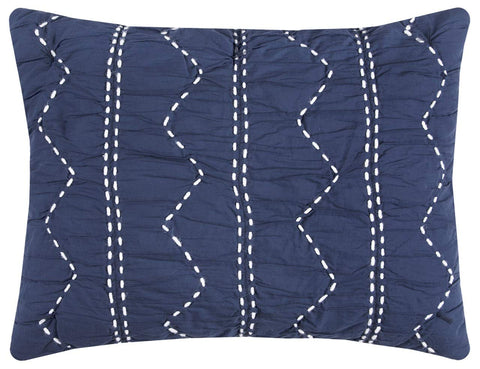 Rizzy Home | BQ4171 | Polyester Quilt | 70"x86" Blue/White/Nuetral Solid With Cotton Vertical Stripe