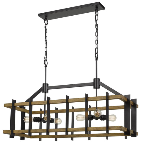 Bruck 60W x 6 Metal/Pine Wood Island Chandelier (Edison Bulbs not Included)