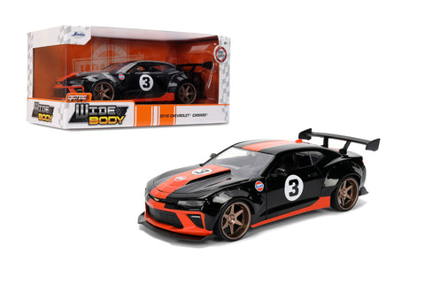 Jada Toys Bigtime Muscle 1:24 2016 Chevy Camaro SS Gulf Die-cast Car – Opening Doors, Hood, Trunk, Rubber Tires(Black)