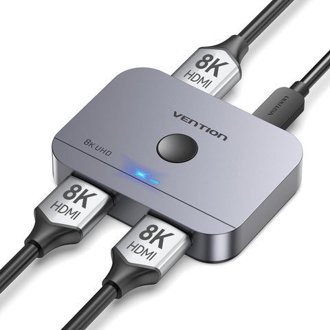 VENTION 8K HDMI Switch 2 in 1 Out, HDMI Switch 4K 120Hz with LED Indicators/HDMI 2.1 Switch/HDMI 2 in 1 Out Switcher Support 8K 4K 3D HDR for Xbox PS5/4/3 Blu-Ray TV/Player/Laptop PC