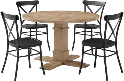 Joanna 5-Piece Round Dining Table Set W/Camille Chairs Matte Black/ Rustic Brown - Table & 4 Chairs