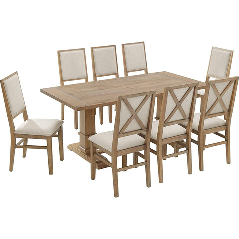 Joanna 9-Piece Dining Table Set For 8 Rustic Brown /Creme - Table & 8 Upholstered Back Chairs