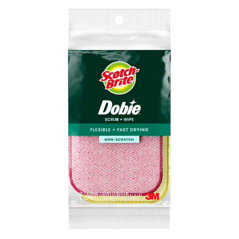 Scotch-Brite Dobie Scrub & Wipe Cloths, Sponge Cloths for Cleaning Kitchen, Bathroom, and Household, Dobie Scrub and Wipe Cloth Absorbs and Doesn't Scratch, 2 Cleaning Cloths
