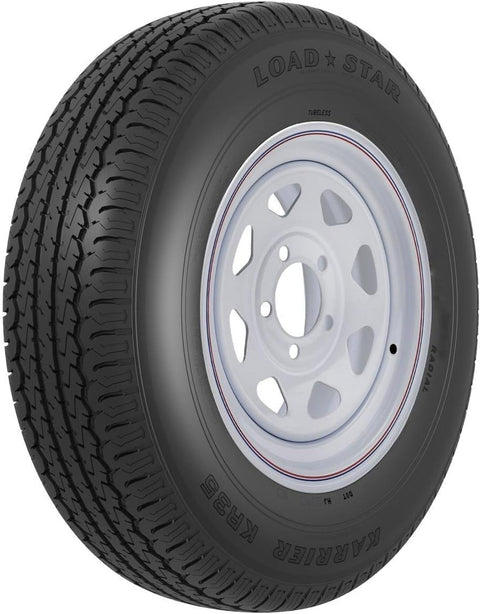 AMERICANA 31368 ST225/75R15 E/6H SPK WH STR KR, 15 Inch Diameter x 6 Inch Width; 6 x 139.7 Millimeter/ 6 x 5.50 Inch Bolt Pattern; 8 Spoke; 2 Piece Welded Steel Construction; White With Stripes; ST225 x 75R15; 1 Year Worry-Free Warranty; Tr
