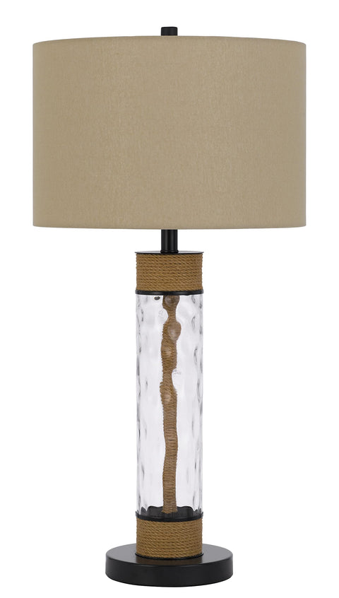 Cal Lighting BO-3132TB 150W 3 Way Bartow Glass/Metal Table Lamp with Burlap Design and Drum Burlap Shade