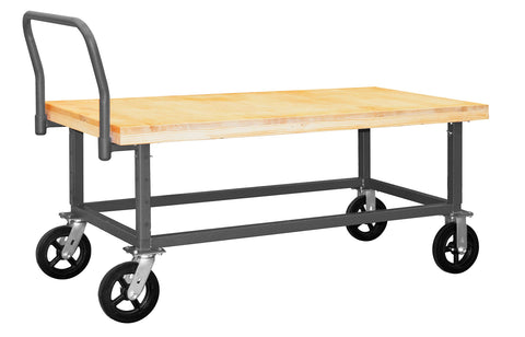 Platform Truck Adjustable Work Height 14 Gauge 1800 lbs Capacity Wood Shelf 30 x 60 Flush Deck 8 x 2 Mold-On Rubber Casters (2) Rigid (2) Swivel Gray