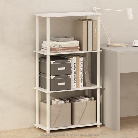 Furinno Turn-N-Tube Book Shelf, 4-Tier Bookshelf, Bookcase with Multipurpose Compact Display Rack, 11.6 x 23.6 x 43.2, for Living Room, Bedroom, Home Office, White/White