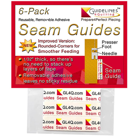 Guidelines4quilting 6-Pack Seam Guides - Peel-and-Stick, Removable Adhesive Leaves No Residue. Accurate Fabric Guide for Sewing. Perfect Height for Double-Layered Fabric. Fits All Sewing Machines